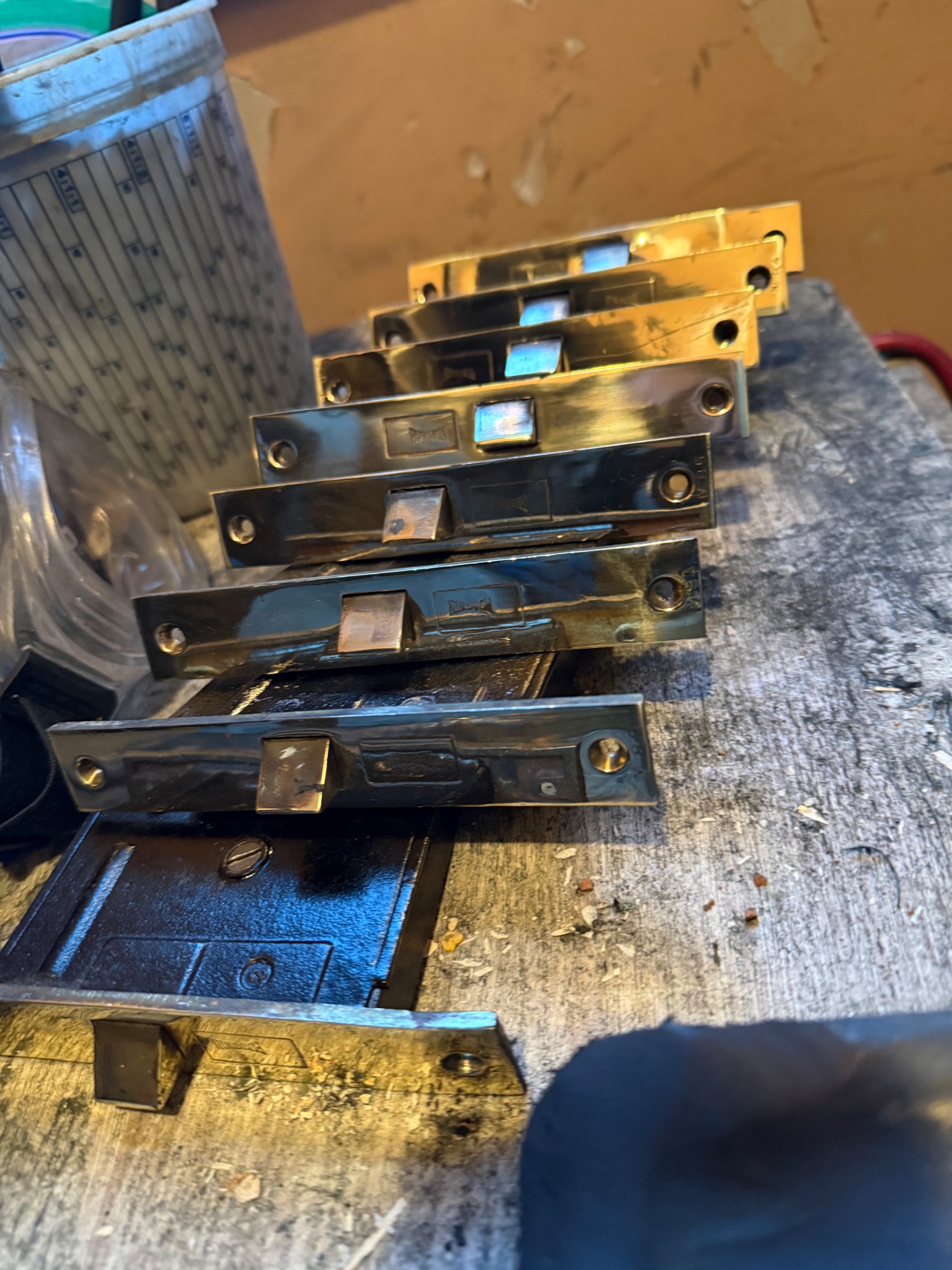 Brass lock plates — after restoration
